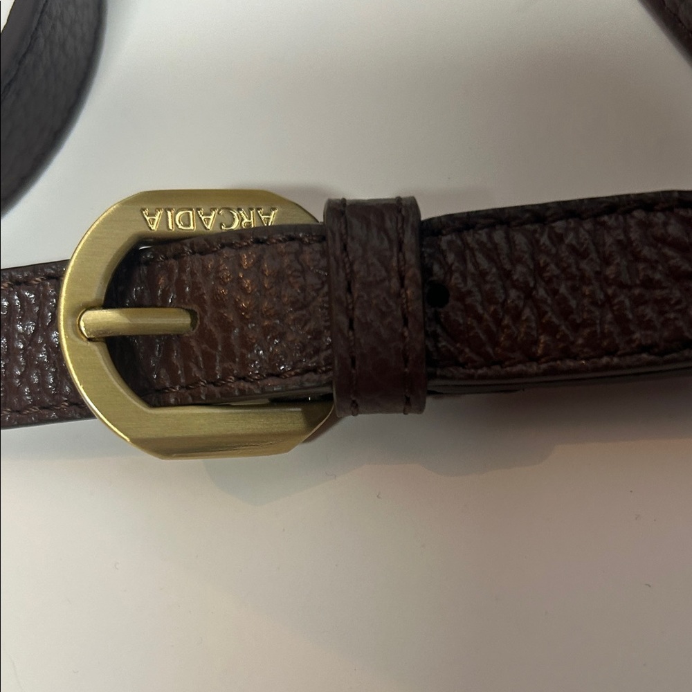 New Arcadia Brown Leather Satchel with Gold Accents - Picture 4 of 9